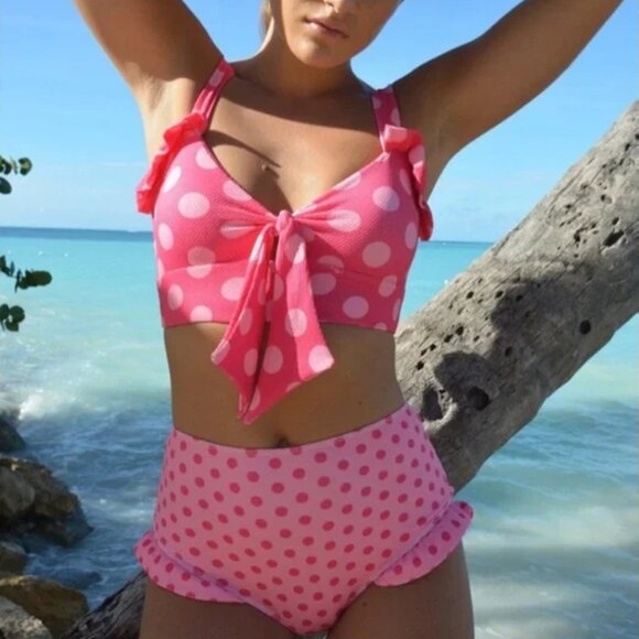SOLD ⬇️ NWT Paper London Pink Polka Dot Bikini Set Size L/XL - Picture 1 of 8